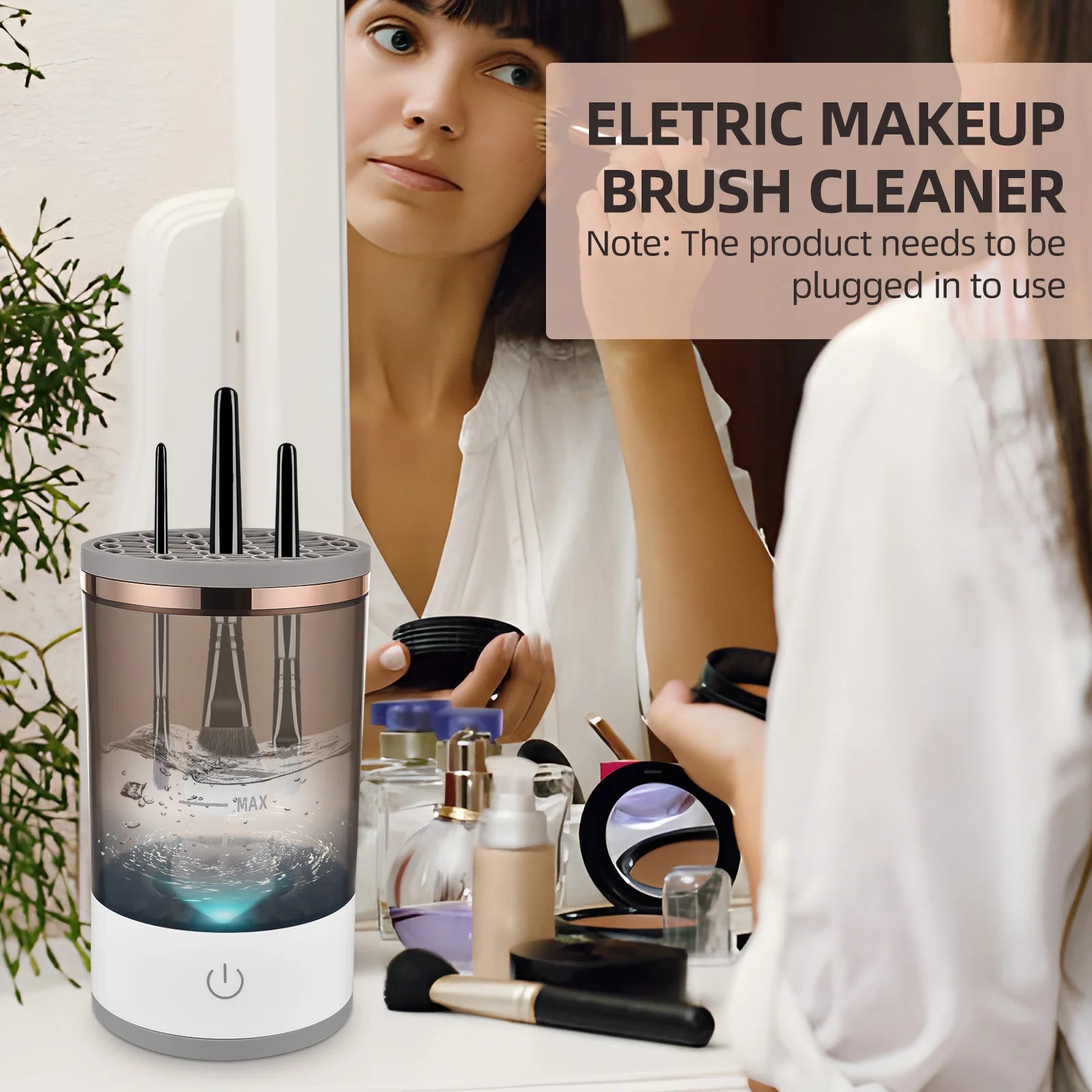  Cosmetic Brush Makeup Brush Cleaner Automatic Spinning Electric with Brush Clean Mat Fit Gift for Female